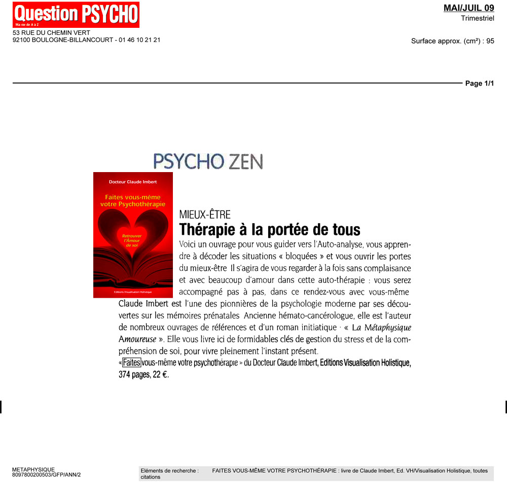 Question Psycho : Mai juin 2009 Psycho Zen